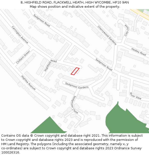 8, HIGHFIELD ROAD, FLACKWELL HEATH, HIGH WYCOMBE, HP10 9AN: Location map and indicative extent of plot