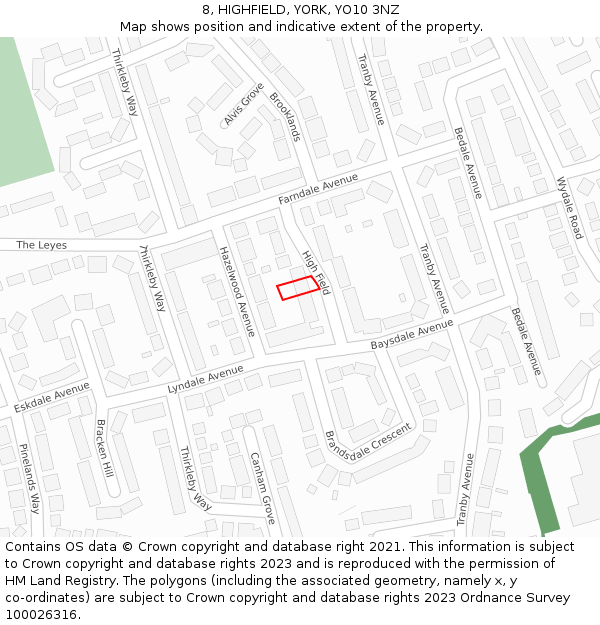 8, HIGHFIELD, YORK, YO10 3NZ: Location map and indicative extent of plot