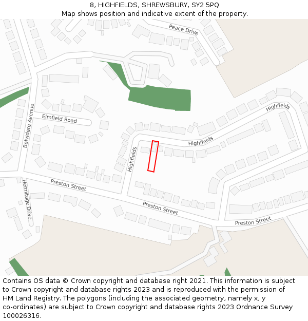 8, HIGHFIELDS, SHREWSBURY, SY2 5PQ: Location map and indicative extent of plot