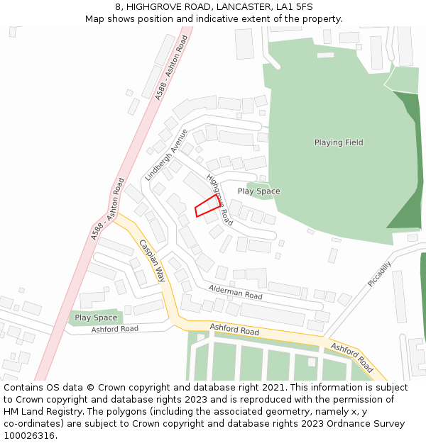 8, HIGHGROVE ROAD, LANCASTER, LA1 5FS: Location map and indicative extent of plot