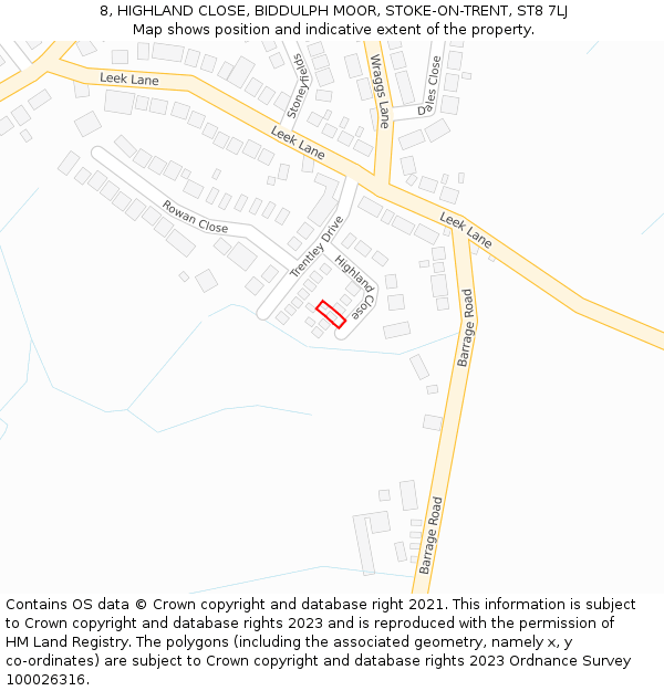 8, HIGHLAND CLOSE, BIDDULPH MOOR, STOKE-ON-TRENT, ST8 7LJ: Location map and indicative extent of plot