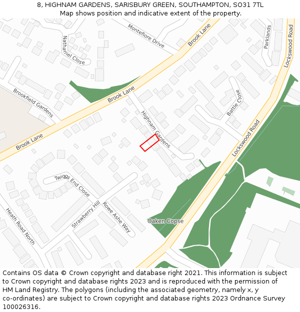 8, HIGHNAM GARDENS, SARISBURY GREEN, SOUTHAMPTON, SO31 7TL: Location map and indicative extent of plot