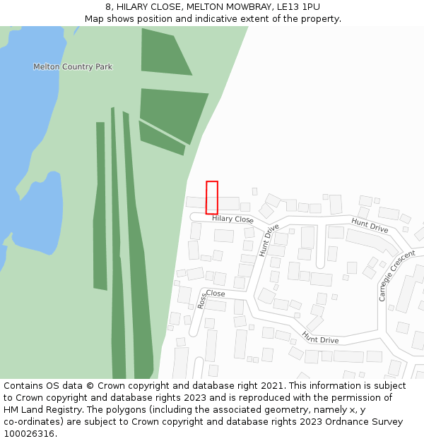 8, HILARY CLOSE, MELTON MOWBRAY, LE13 1PU: Location map and indicative extent of plot