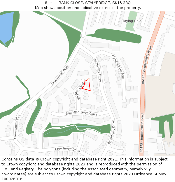 8, HILL BANK CLOSE, STALYBRIDGE, SK15 3RQ: Location map and indicative extent of plot