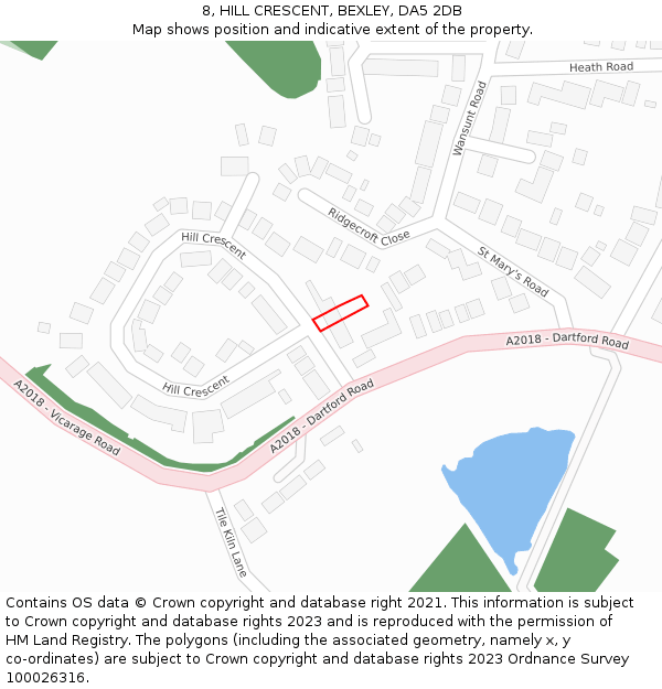 8, HILL CRESCENT, BEXLEY, DA5 2DB: Location map and indicative extent of plot