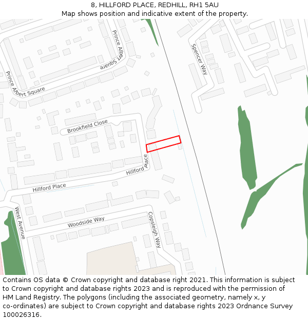 8, HILLFORD PLACE, REDHILL, RH1 5AU: Location map and indicative extent of plot