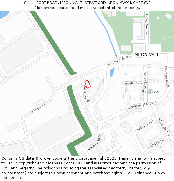 8, HILLFORT ROAD, MEON VALE, STRATFORD-UPON-AVON, CV37 8YF: Location map and indicative extent of plot