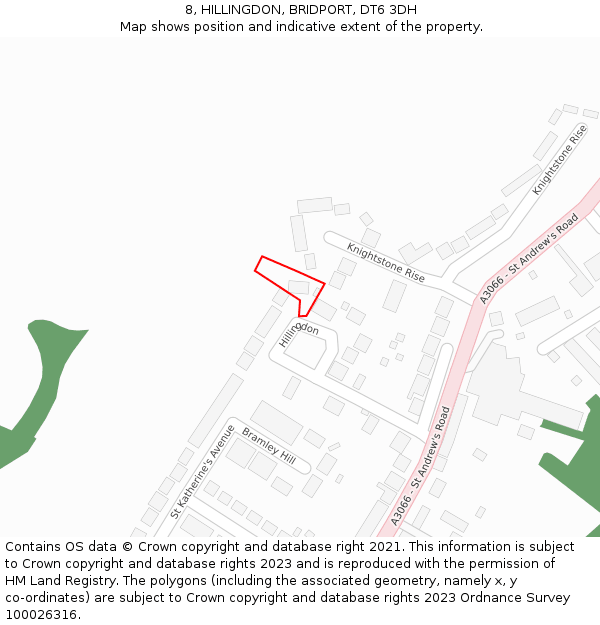 8, HILLINGDON, BRIDPORT, DT6 3DH: Location map and indicative extent of plot