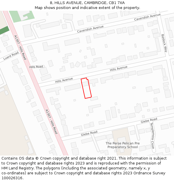 8, HILLS AVENUE, CAMBRIDGE, CB1 7XA: Location map and indicative extent of plot