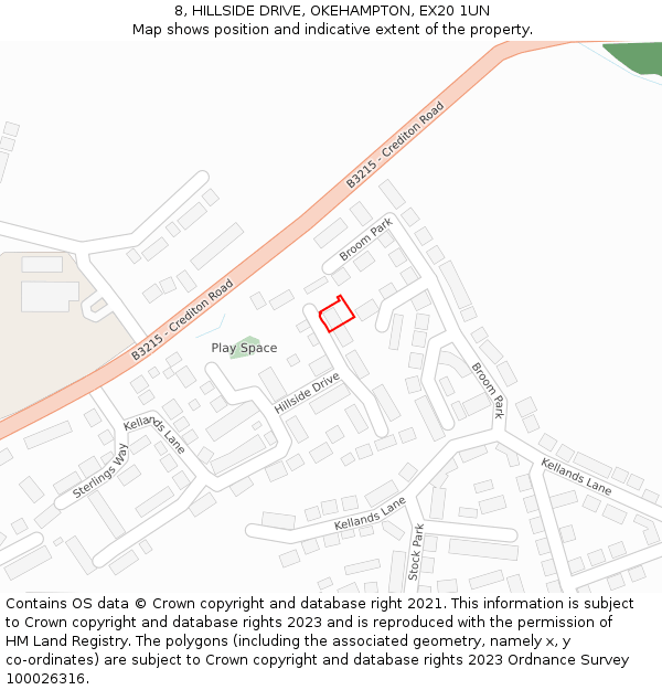 8, HILLSIDE DRIVE, OKEHAMPTON, EX20 1UN: Location map and indicative extent of plot