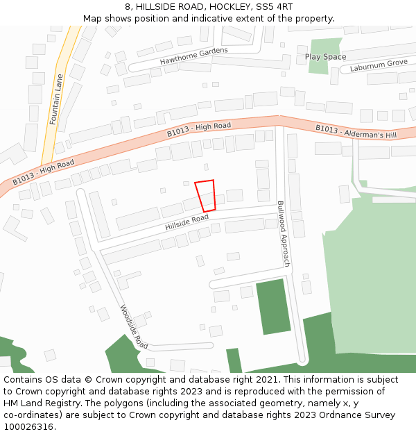 8, HILLSIDE ROAD, HOCKLEY, SS5 4RT: Location map and indicative extent of plot