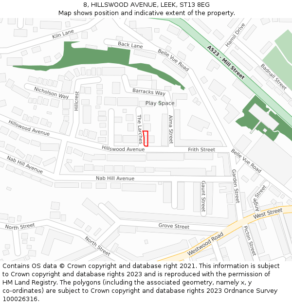 8, HILLSWOOD AVENUE, LEEK, ST13 8EG: Location map and indicative extent of plot