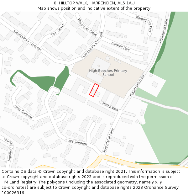 8, HILLTOP WALK, HARPENDEN, AL5 1AU: Location map and indicative extent of plot