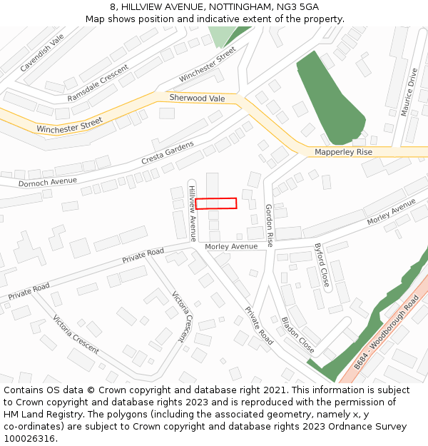 8, HILLVIEW AVENUE, NOTTINGHAM, NG3 5GA: Location map and indicative extent of plot