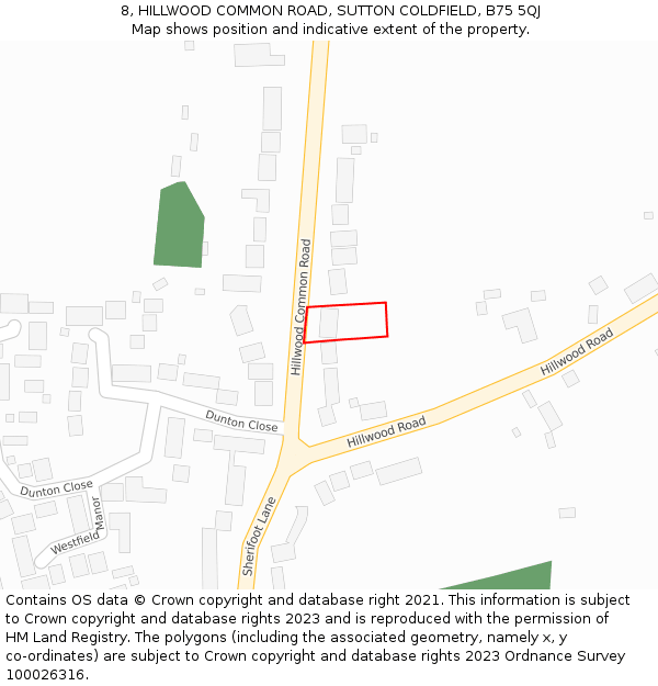 8, HILLWOOD COMMON ROAD, SUTTON COLDFIELD, B75 5QJ: Location map and indicative extent of plot
