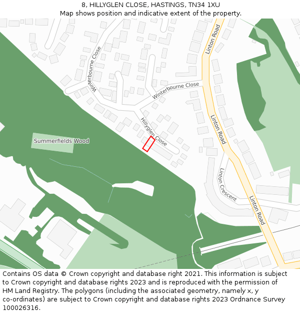 8, HILLYGLEN CLOSE, HASTINGS, TN34 1XU: Location map and indicative extent of plot