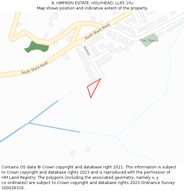 8, HIRFRON ESTATE, HOLYHEAD, LL65 1YU: Location map and indicative extent of plot