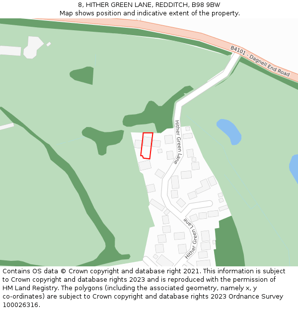 8, HITHER GREEN LANE, REDDITCH, B98 9BW: Location map and indicative extent of plot