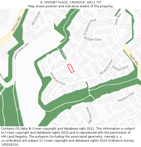 8, HODNET PLACE, CANNOCK, WS11 7YF: Location map and indicative extent of plot