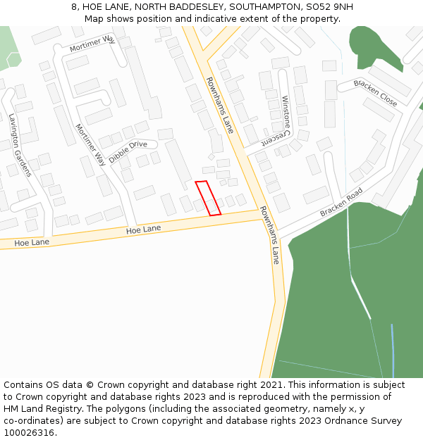 8, HOE LANE, NORTH BADDESLEY, SOUTHAMPTON, SO52 9NH: Location map and indicative extent of plot