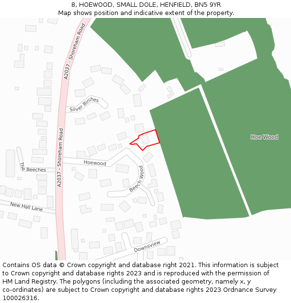 8, HOEWOOD, SMALL DOLE, HENFIELD, BN5 9YR: Location map and indicative extent of plot
