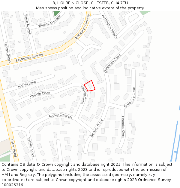 8, HOLBEIN CLOSE, CHESTER, CH4 7EU: Location map and indicative extent of plot