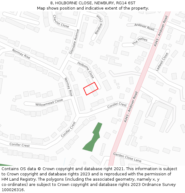 8, HOLBORNE CLOSE, NEWBURY, RG14 6ST: Location map and indicative extent of plot