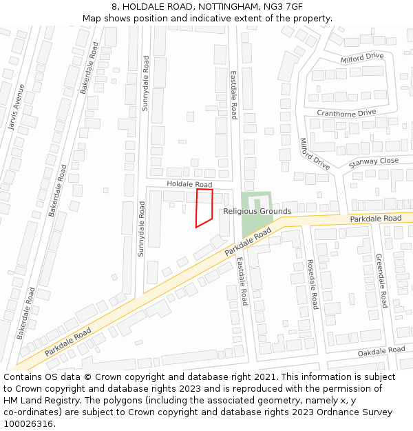 8, HOLDALE ROAD, NOTTINGHAM, NG3 7GF: Location map and indicative extent of plot