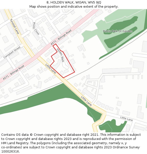 8, HOLDEN WALK, WIGAN, WN5 9JQ: Location map and indicative extent of plot