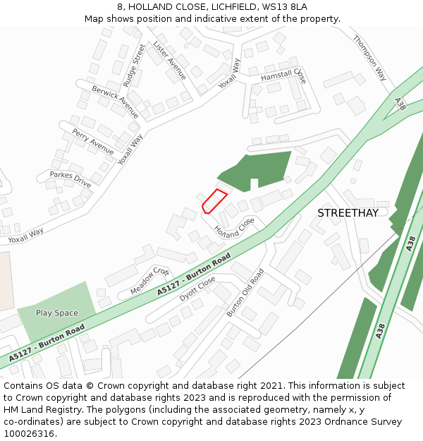 8, HOLLAND CLOSE, LICHFIELD, WS13 8LA: Location map and indicative extent of plot