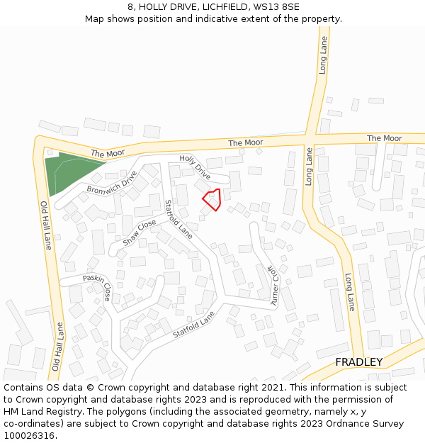 8, HOLLY DRIVE, LICHFIELD, WS13 8SE: Location map and indicative extent of plot