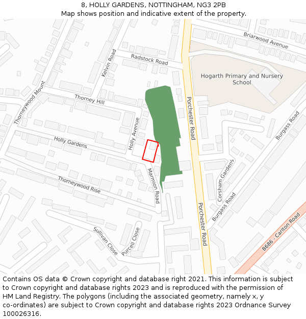 8, HOLLY GARDENS, NOTTINGHAM, NG3 2PB: Location map and indicative extent of plot