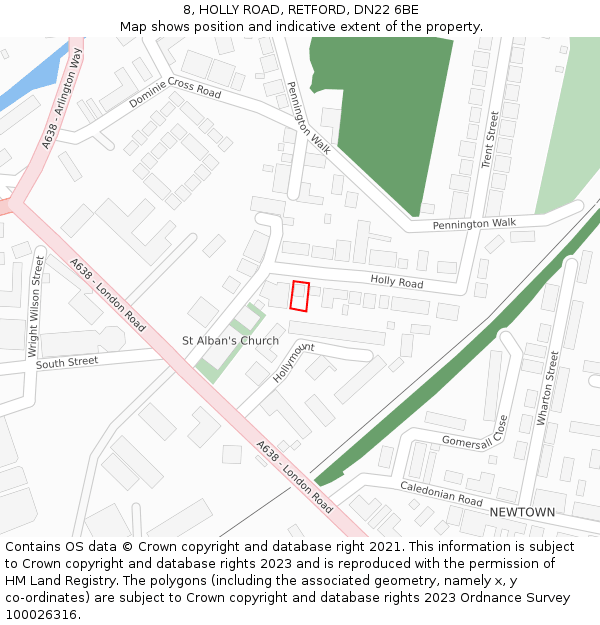 8, HOLLY ROAD, RETFORD, DN22 6BE: Location map and indicative extent of plot