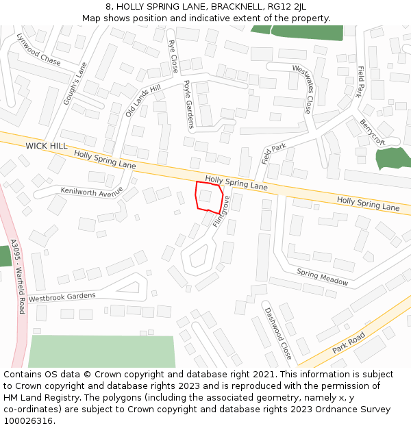 8, HOLLY SPRING LANE, BRACKNELL, RG12 2JL: Location map and indicative extent of plot