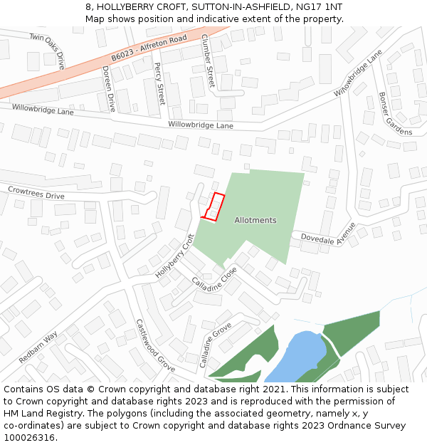 8, HOLLYBERRY CROFT, SUTTON-IN-ASHFIELD, NG17 1NT: Location map and indicative extent of plot