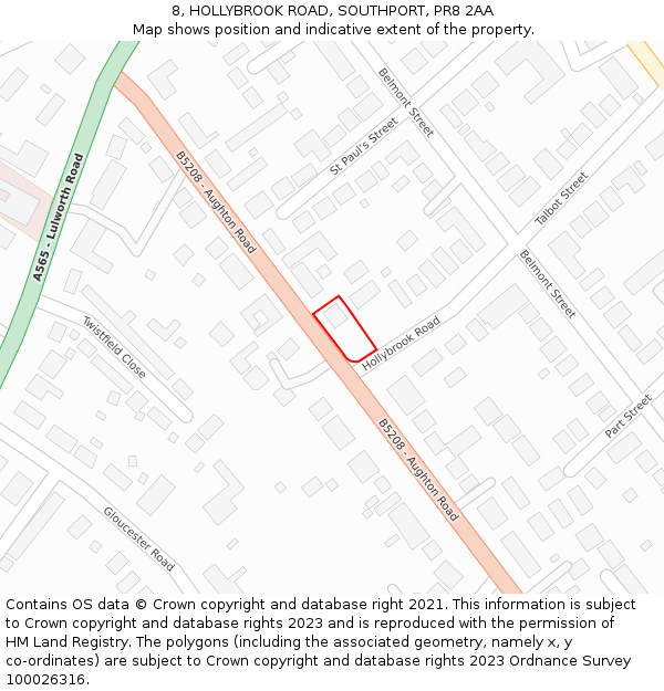 8, HOLLYBROOK ROAD, SOUTHPORT, PR8 2AA: Location map and indicative extent of plot