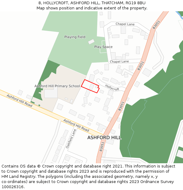 8, HOLLYCROFT, ASHFORD HILL, THATCHAM, RG19 8BU: Location map and indicative extent of plot