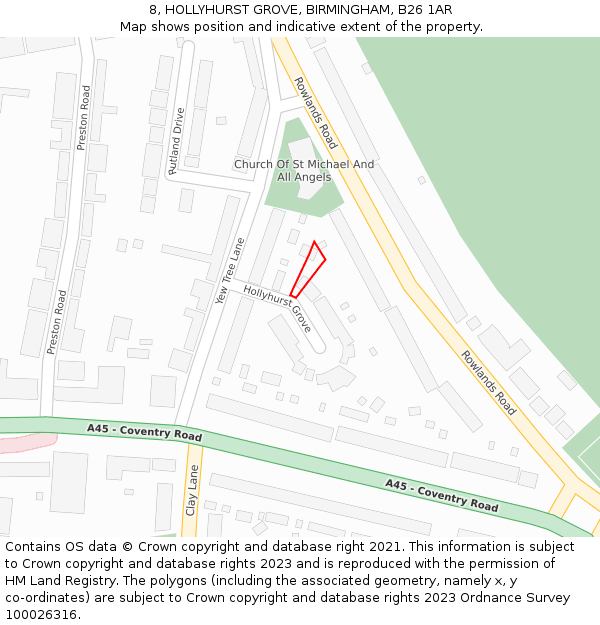 8, HOLLYHURST GROVE, BIRMINGHAM, B26 1AR: Location map and indicative extent of plot