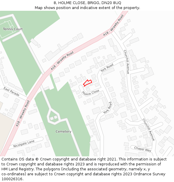 8, HOLME CLOSE, BRIGG, DN20 8UQ: Location map and indicative extent of plot