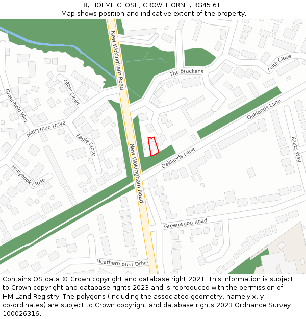 8, HOLME CLOSE, CROWTHORNE, RG45 6TF: Location map and indicative extent of plot