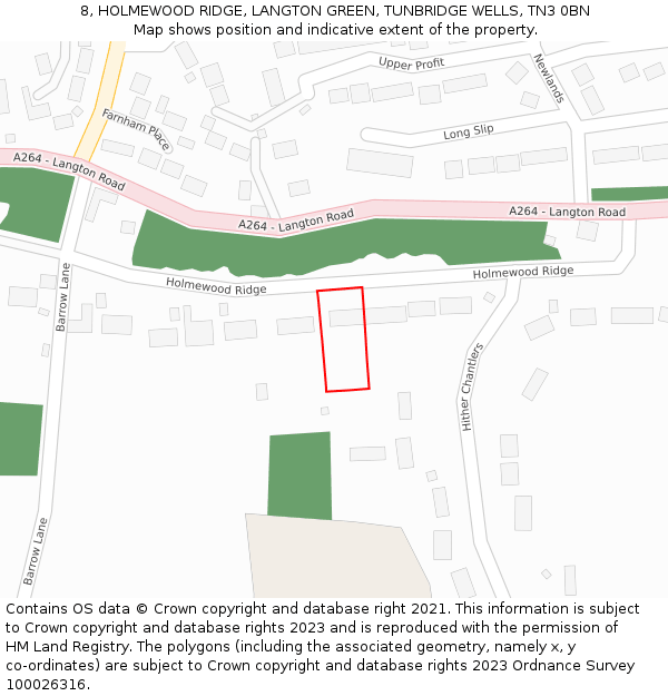 8, HOLMEWOOD RIDGE, LANGTON GREEN, TUNBRIDGE WELLS, TN3 0BN: Location map and indicative extent of plot