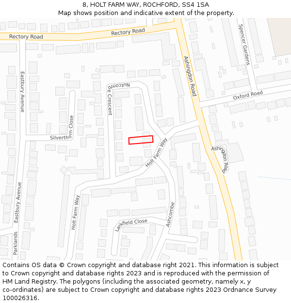 8, HOLT FARM WAY, ROCHFORD, SS4 1SA: Location map and indicative extent of plot