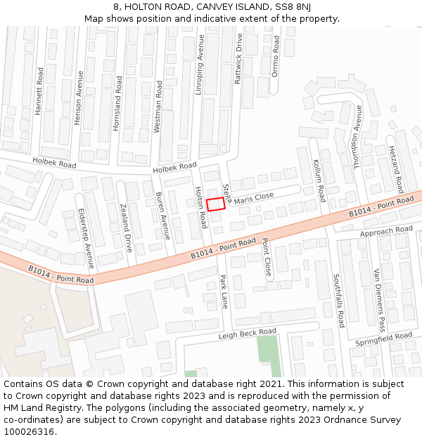 8, HOLTON ROAD, CANVEY ISLAND, SS8 8NJ: Location map and indicative extent of plot