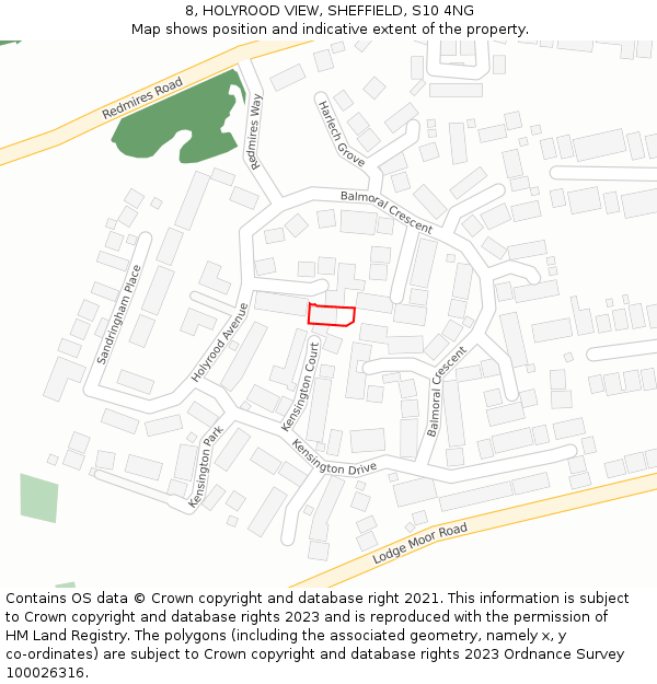 8, HOLYROOD VIEW, SHEFFIELD, S10 4NG: Location map and indicative extent of plot