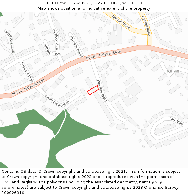8, HOLYWELL AVENUE, CASTLEFORD, WF10 3FD: Location map and indicative extent of plot