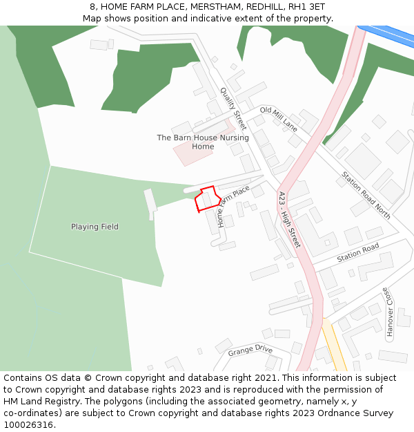 8, HOME FARM PLACE, MERSTHAM, REDHILL, RH1 3ET: Location map and indicative extent of plot