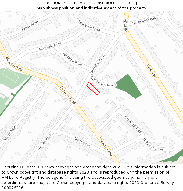 8, HOMESIDE ROAD, BOURNEMOUTH, BH9 3EJ: Location map and indicative extent of plot