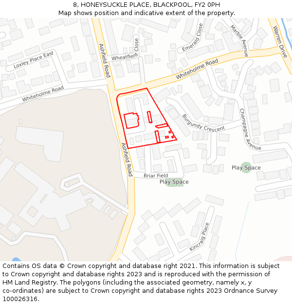 8, HONEYSUCKLE PLACE, BLACKPOOL, FY2 0PH: Location map and indicative extent of plot