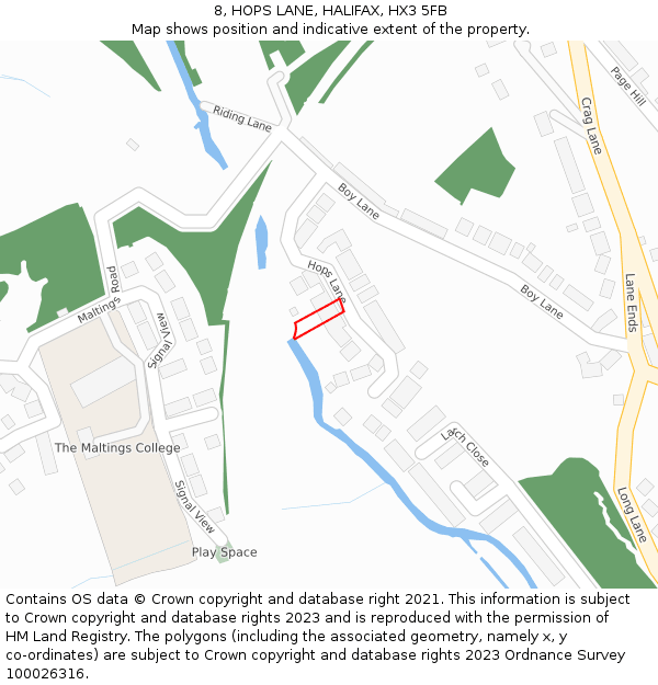 8, HOPS LANE, HALIFAX, HX3 5FB: Location map and indicative extent of plot