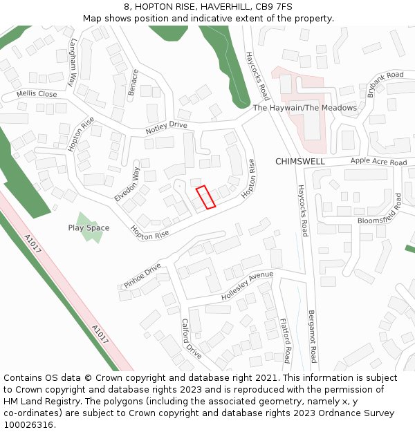 8, HOPTON RISE, HAVERHILL, CB9 7FS: Location map and indicative extent of plot